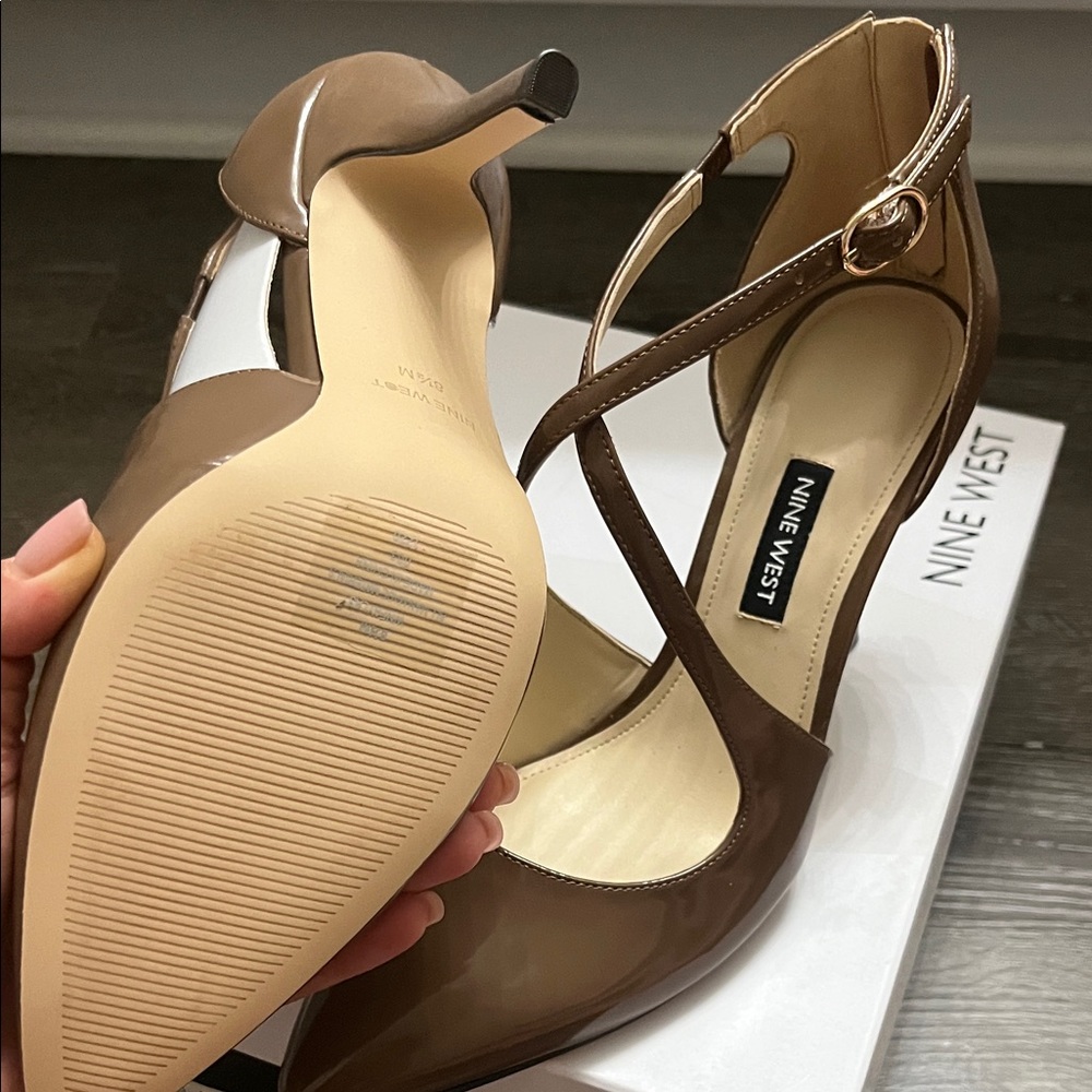 Nine West Brown Patent Pointed-Toe Strappy Heels - Picture 5 of 6
